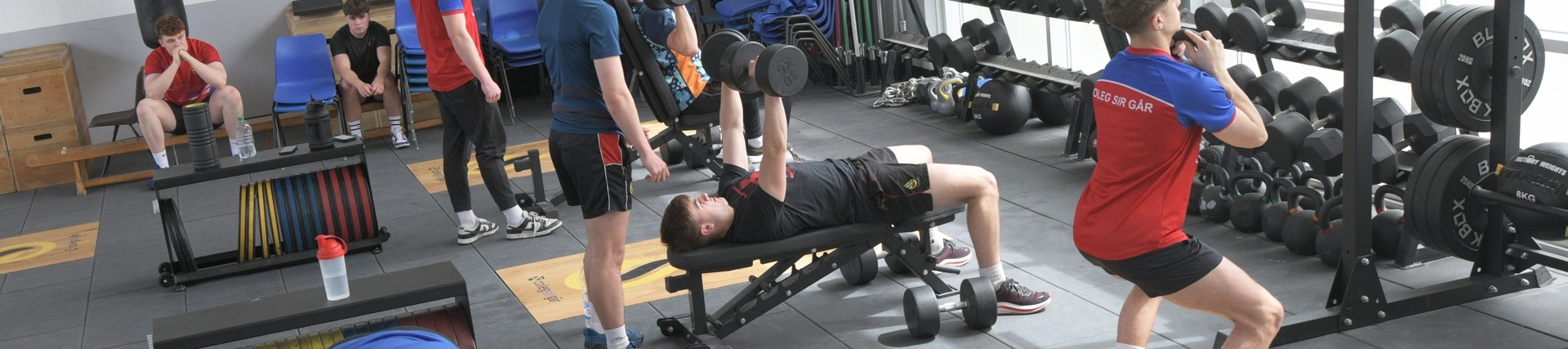 Students working out in the gym.