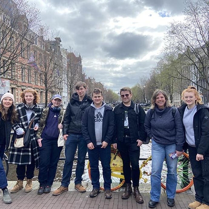 Students in a group in the Netherlands outside